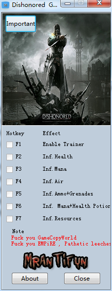耻辱年度版六项修改器下载v1.0 绿色版