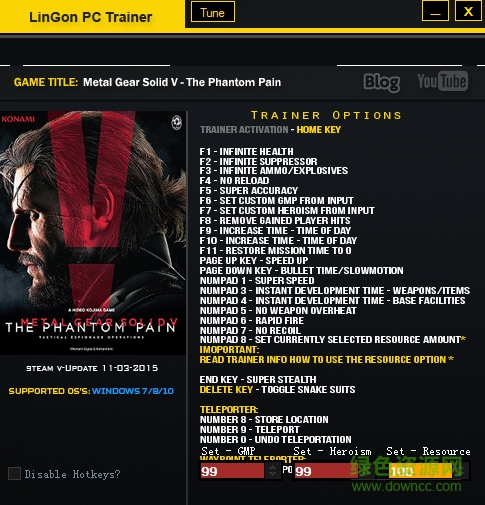 合金装备5幻痛二十六项修改器下载v1.11 最新版
