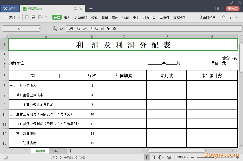 2019利润表模板 最新利润表模板