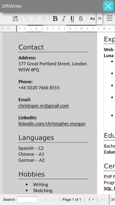 OffiWriter OpenOffice作家的文档编辑器