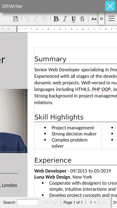 OffiWriter OpenOffice作家的文档编辑器
