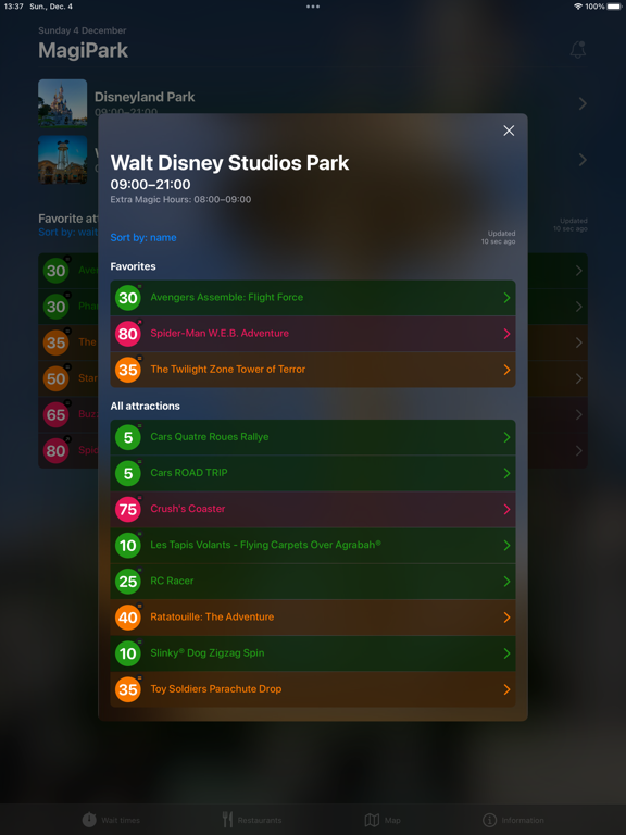 MagiPark巴黎迪士尼乐园了解您最喜爱景点的等待时间