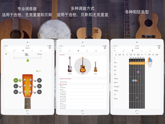 吉他，尤克里里琴和低音吉他调音器。